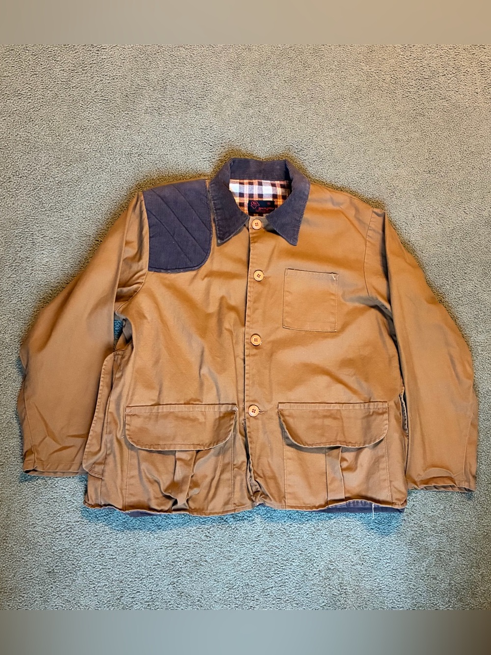 Men’s Vintage Black Sheep Jacket Brown Canvas Hunting Shooting Game Pouch XL